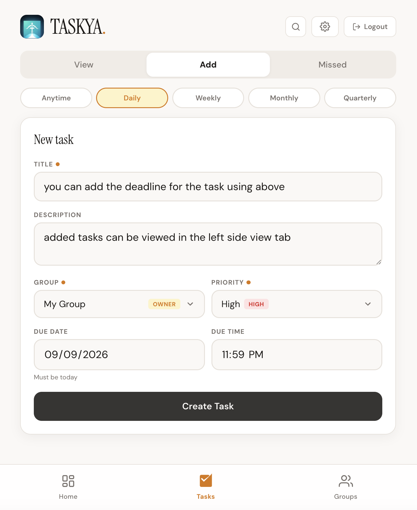Taskya — a task manager app