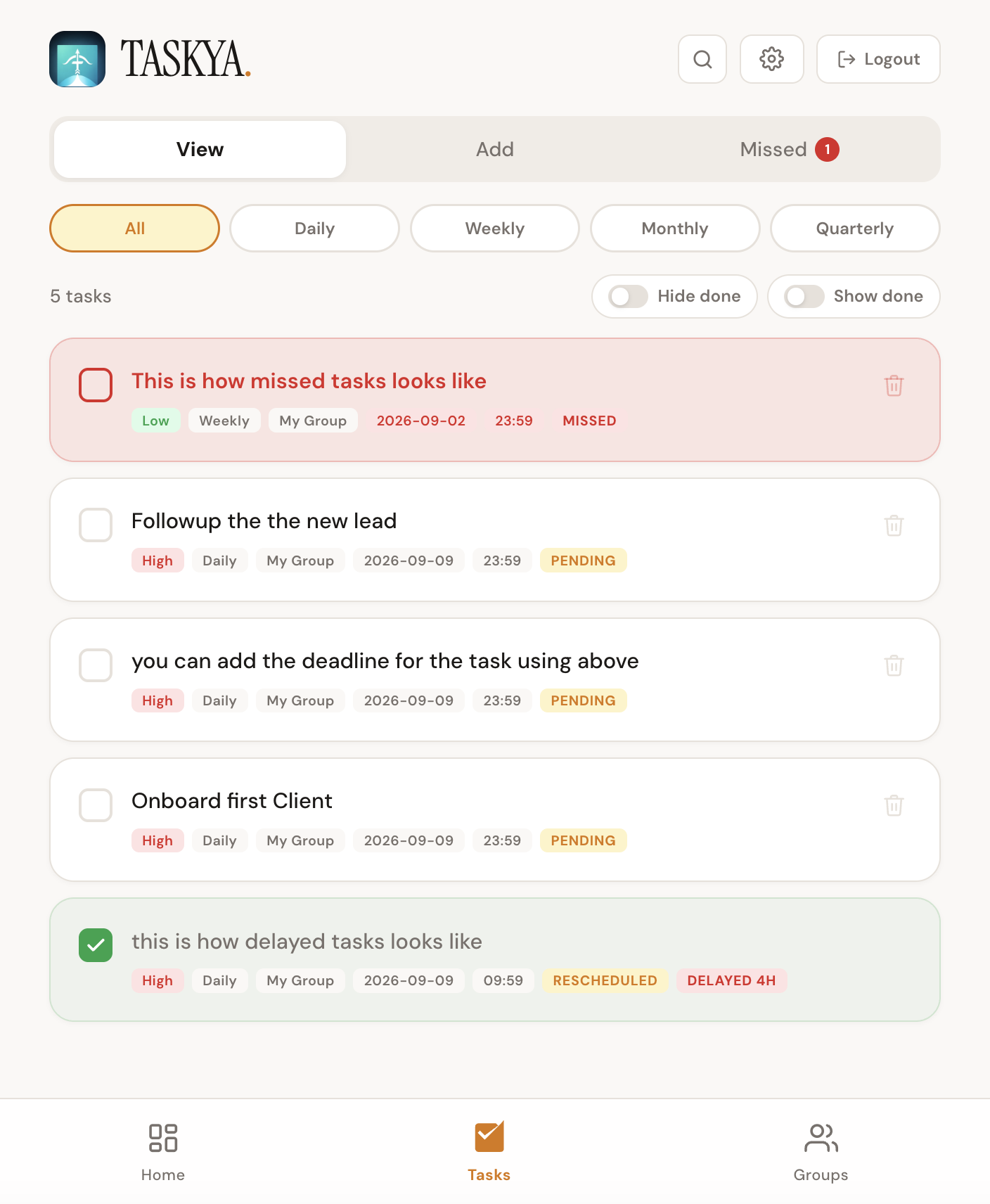 Taskya — a task manager app